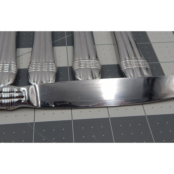 Hampton Silversmith Odyssey Dinner Knife Glossy Ribbed 18/10 Stainless Set of 5 - Picture 7 of 7